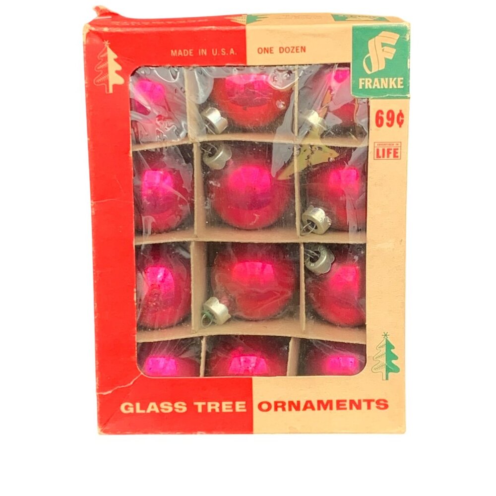 VTG‎ Franke Glass Tree Ornaments 1.75" Red Christmas Decoration Made In USA